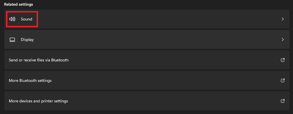 Open Sound setings to fix Windows 11 bluetooth audio