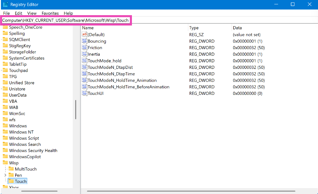 Step 2: Paste the path mentioned below in the address bar.

ComputerHKEY_Current_USERSoftwareMicrosoftWispTouch 3 Ways to Disable your Windows Laptop’s Touchscreen
